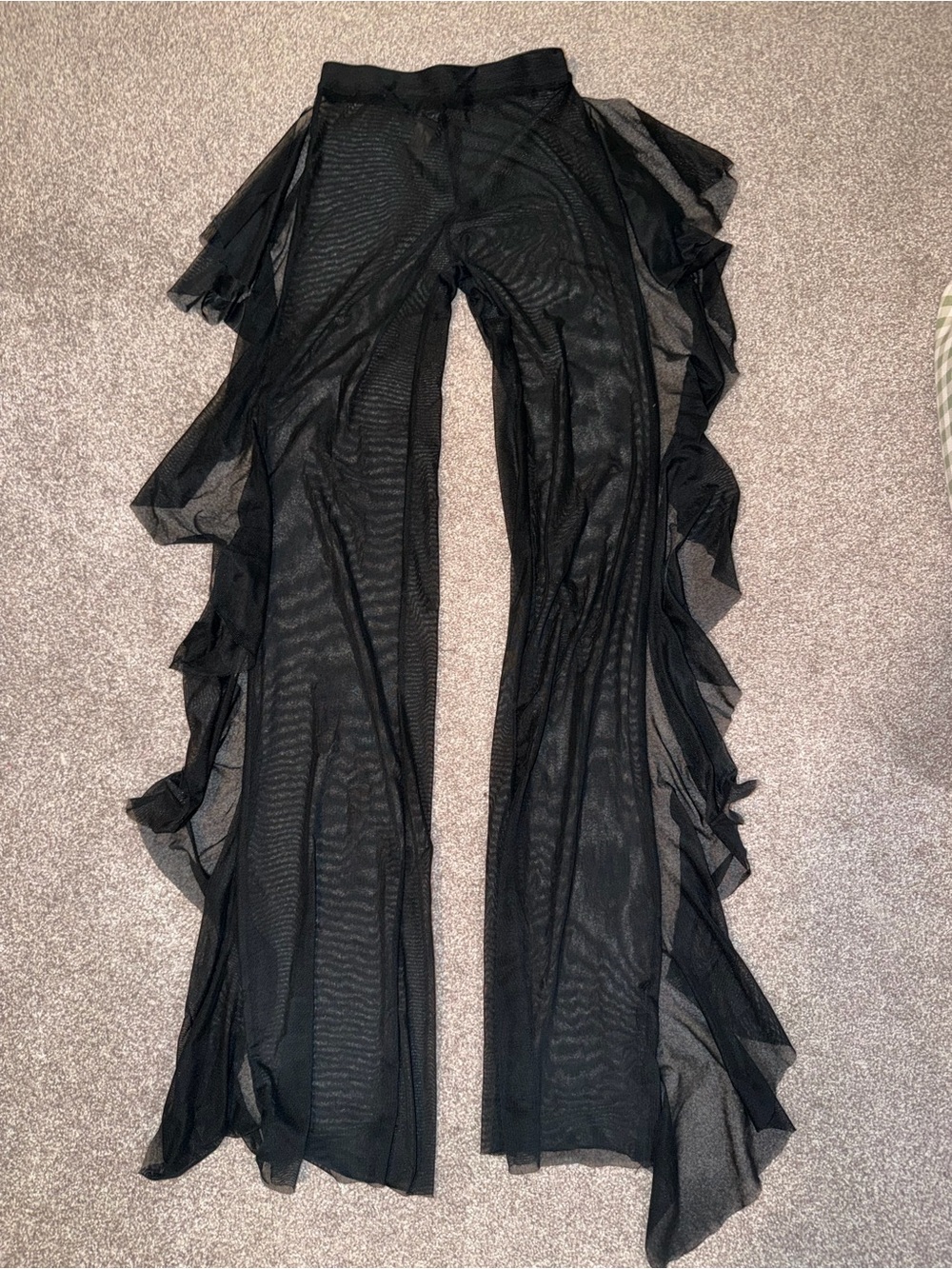 Fashion Nova Black Sheer Ruffle Wide Leg Pants